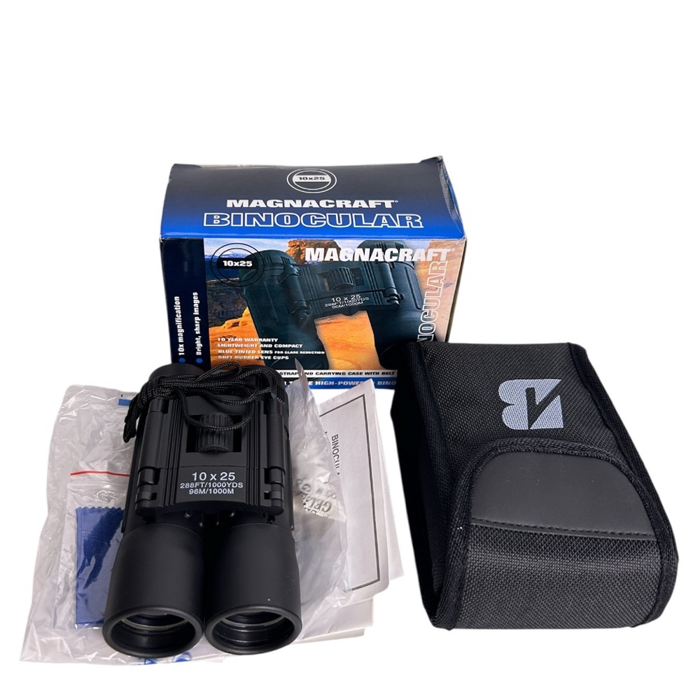 Magnacraft 10x25 Compact Binoculars SPB10259 with Case & Neck Strap NWOT